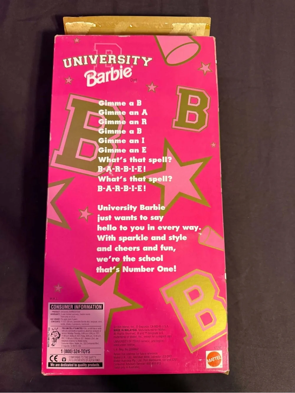 Vintage 1997 Barbie Doll University of Tennessee Cheerleader Mattel #17554 NIB